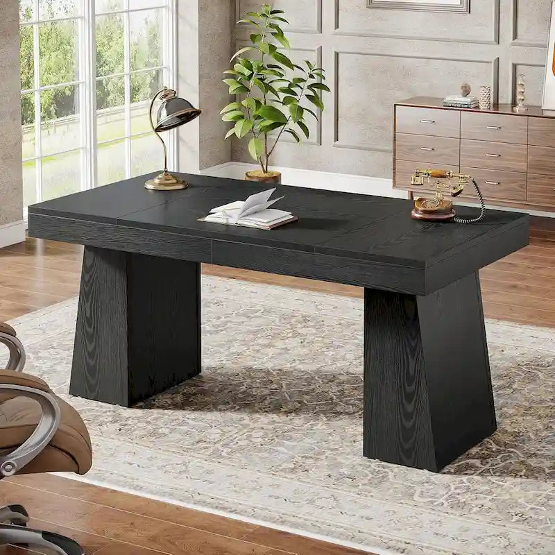 55 Inches Modern Executive Desk, Wood Computer Desk, Business Workstation Desk