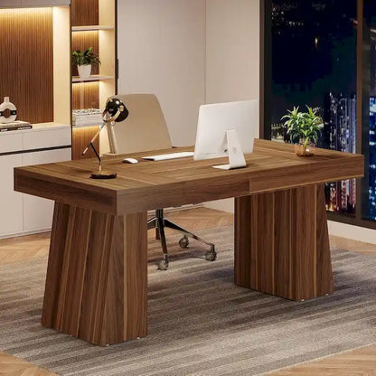 55 Inches Modern Executive Desk, Wood Computer Desk, Business Workstation Desk