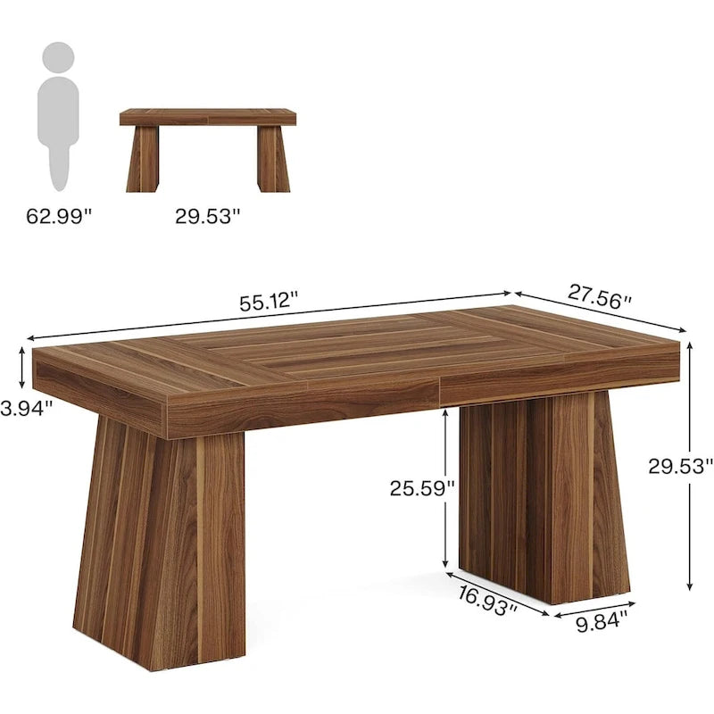 55 Inches Modern Executive Desk, Wood Computer Desk, Business Workstation Desk