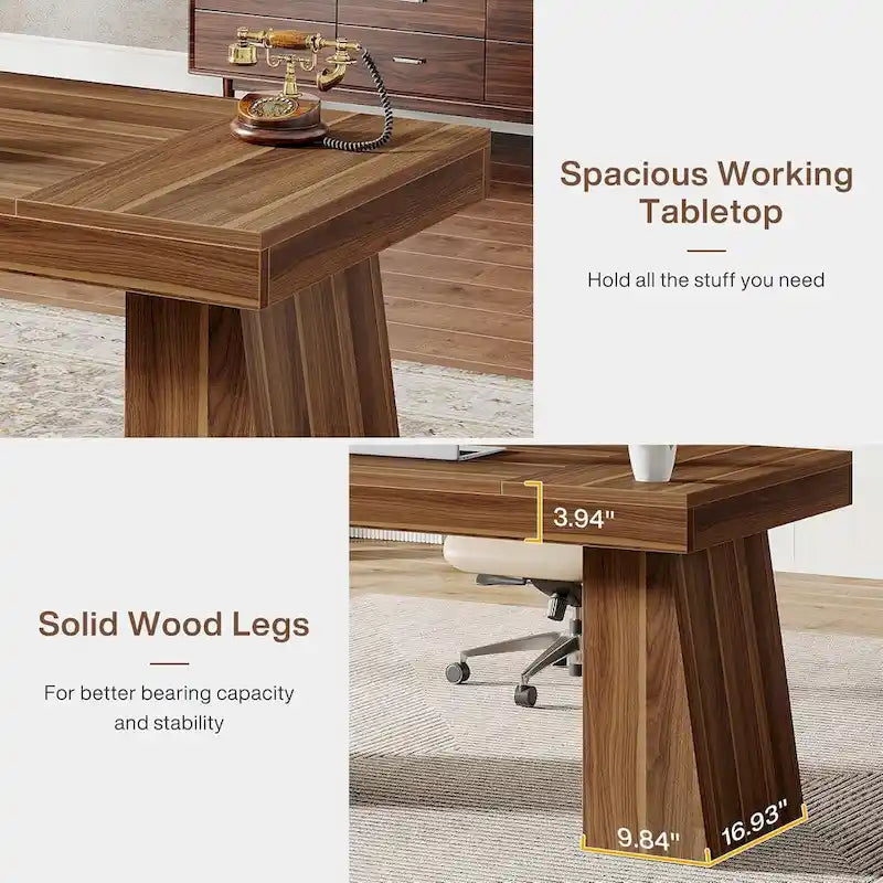55 Inches Modern Executive Desk, Wood Computer Desk, Business Workstation Desk
