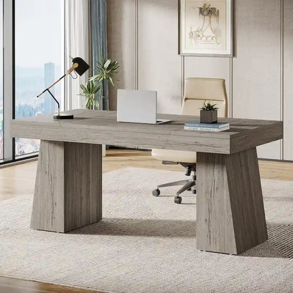 55 Inches Modern Executive Desk, Wood Computer Desk, Business Workstation Desk