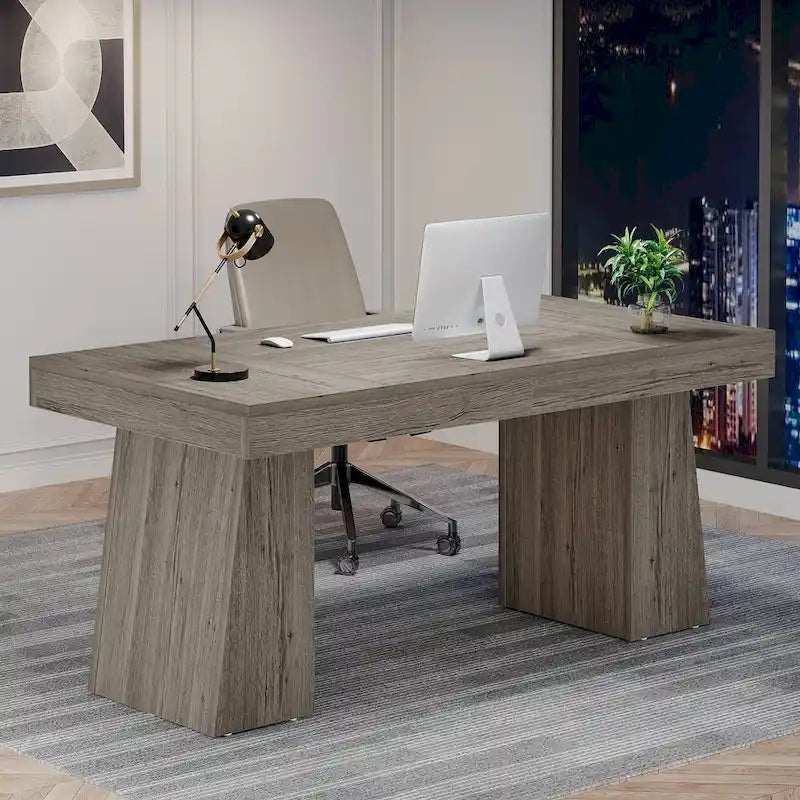 55 Inches Modern Executive Desk, Wood Computer Desk, Business Workstation Desk