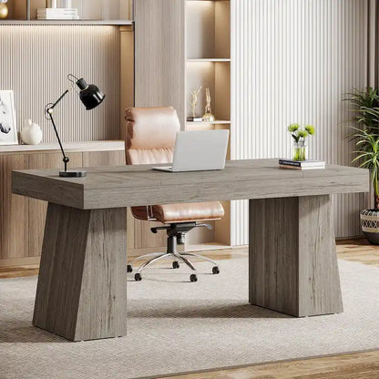 55 Inches Modern Executive Desk, Wood Computer Desk, Business Workstation Desk