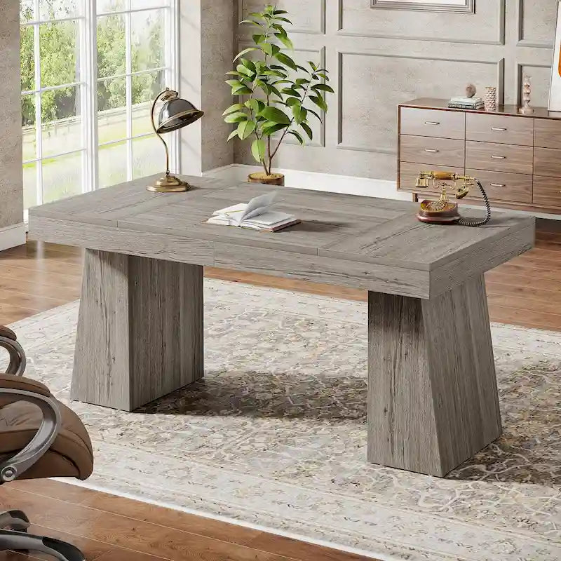 55 Inches Modern Executive Desk, Wood Computer Desk, Business Workstation Desk