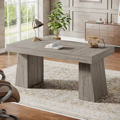 55 Inches Modern Executive Desk, Wood Computer Desk, Business Workstation Desk