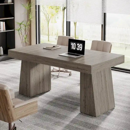 55 Inches Modern Executive Desk, Wood Computer Desk, Business Workstation Desk