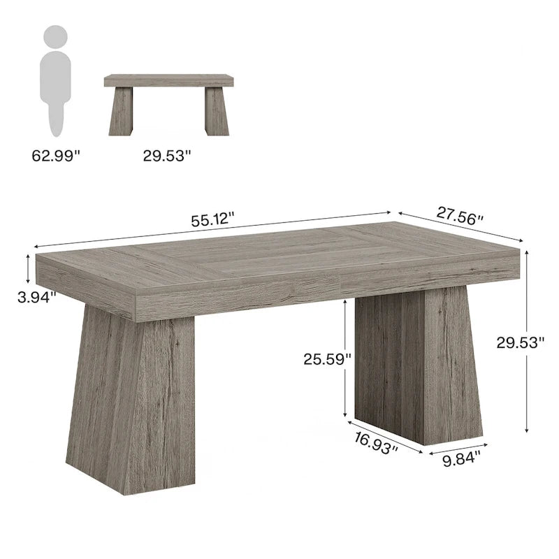 55 Inches Modern Executive Desk, Wood Computer Desk, Business Workstation Desk