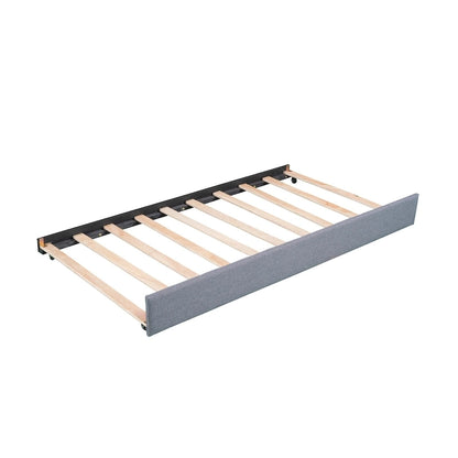 Twin Size Daybed with Drawer, Wooden Support Bed Frame, Upholstered Double Trundle, No Box Spring Needed for Teens