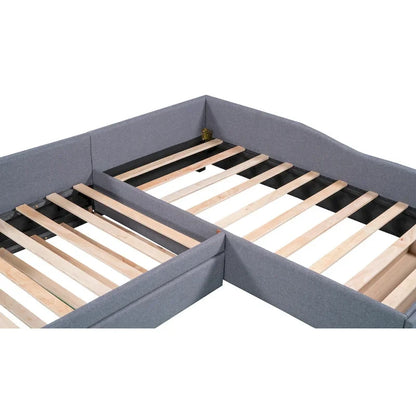 Twin Size Daybed with Drawer, Wooden Support Bed Frame, Upholstered Double Trundle, No Box Spring Needed for Teens