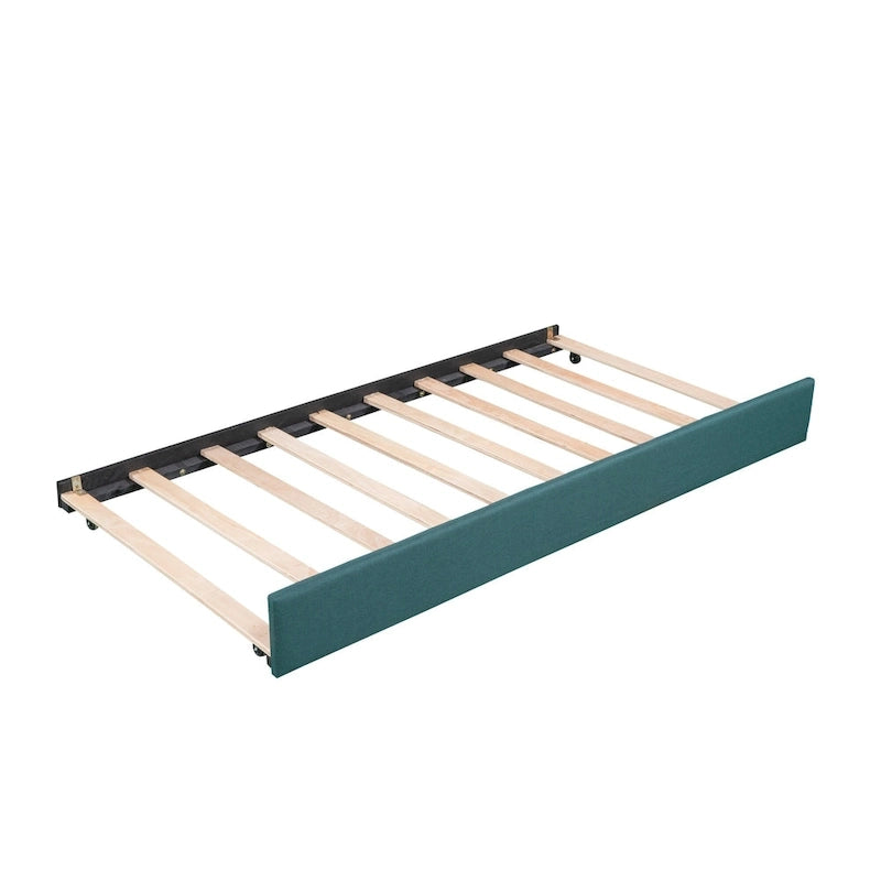 Twin Size Daybed with Drawer, Wooden Support Bed Frame, Upholstered Double Trundle, No Box Spring Needed for Teens