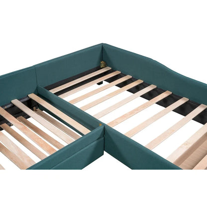 Twin Size Daybed with Drawer, Wooden Support Bed Frame, Upholstered Double Trundle, No Box Spring Needed for Teens