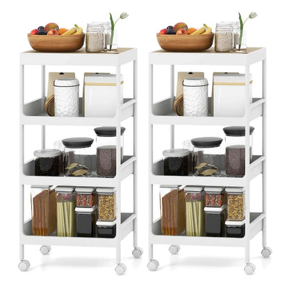 Costway 2PCS 4 Tier Utility Rolling Cart Rolling Storage Cart with - 16x 10.5x 33 (L x W x H)