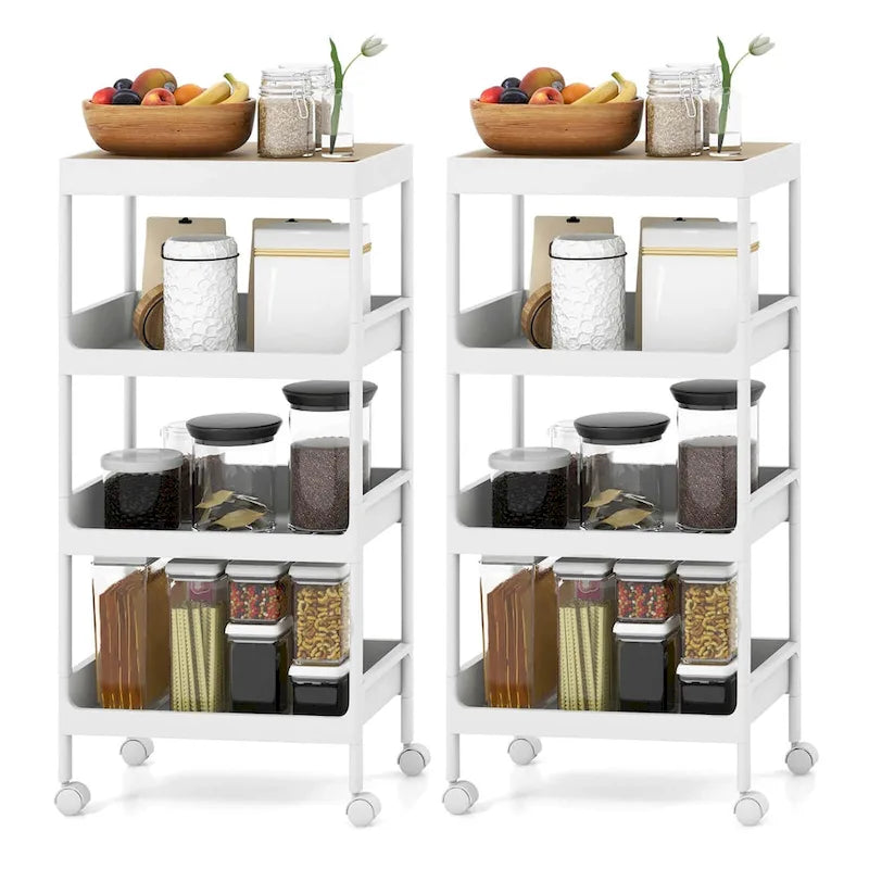 Costway 2PCS 4 Tier Utility Rolling Cart Rolling Storage Cart with - 16x 10.5x 33 (L x W x H)