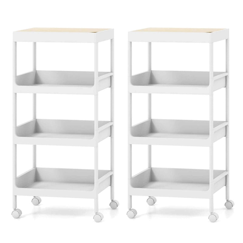 Costway 2PCS 4 Tier Utility Rolling Cart Rolling Storage Cart with - 16x 10.5x 33 (L x W x H)