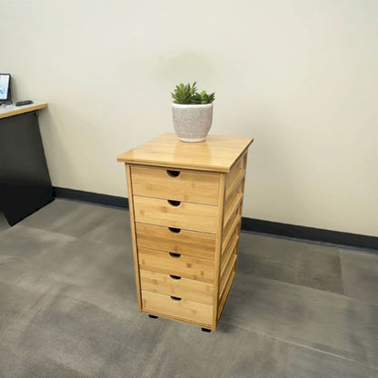 Solid Bamboo Frame 6 Drawer Rolling Storage Cart