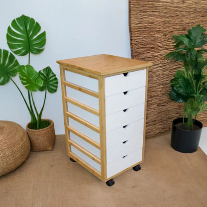 Solid Bamboo Frame 6 Drawer Rolling Storage Cart