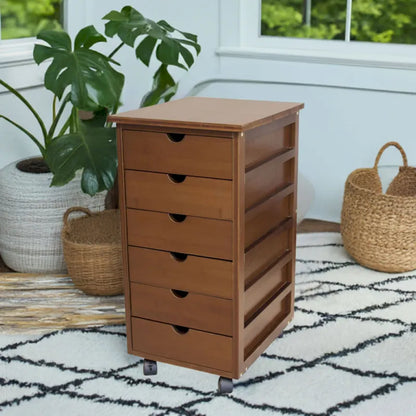 Solid Bamboo Frame 6 Drawer Rolling Storage Cart