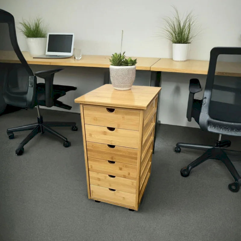 Solid Bamboo Frame 6 Drawer Rolling Storage Cart