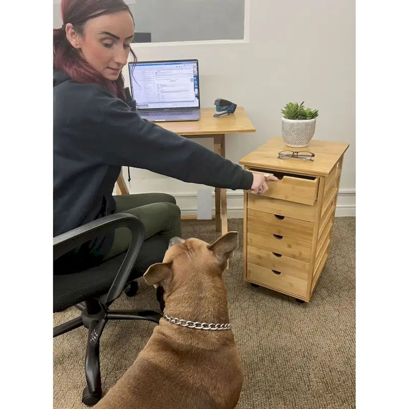 Solid Bamboo Frame 6 Drawer Rolling Storage Cart