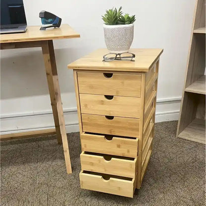 Solid Bamboo Frame 6 Drawer Rolling Storage Cart