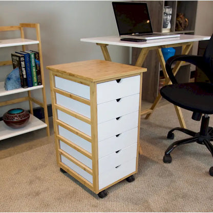 Solid Bamboo Frame 6 Drawer Rolling Storage Cart