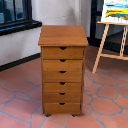 Solid Bamboo Frame 6 Drawer Rolling Storage Cart