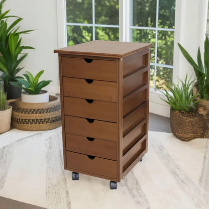 Solid Bamboo Frame 6 Drawer Rolling Storage Cart