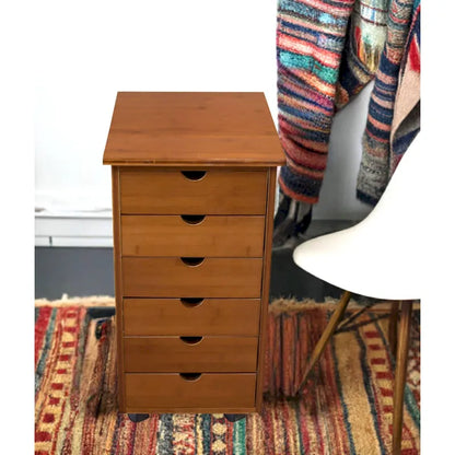 Solid Bamboo Frame 6 Drawer Rolling Storage Cart
