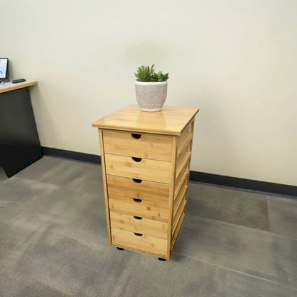 Solid Bamboo Frame 6 Drawer Rolling Storage Cart