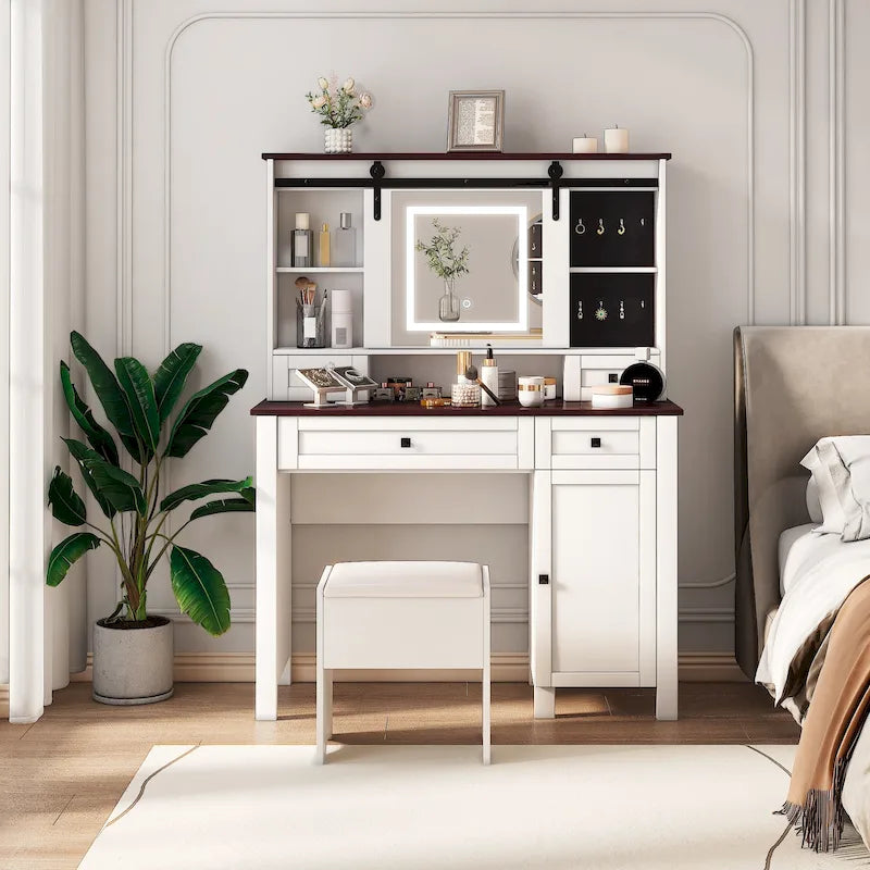 41.73 Wide Dressing Table Set with 4 Drawers 1 Cabinet Dressing Table