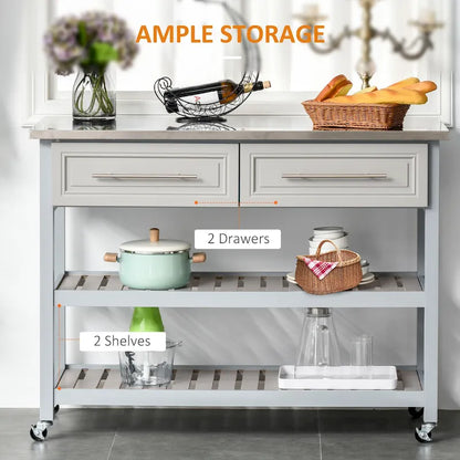 Kitchen Island With Stainless Steel Top(no include stool)