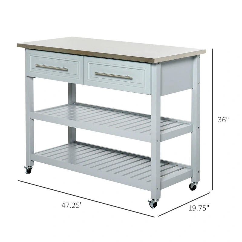 Kitchen Island With Stainless Steel Top(no include stool)