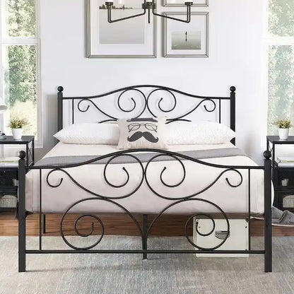 Classic Black Scroll Metal Platform Bed Frame