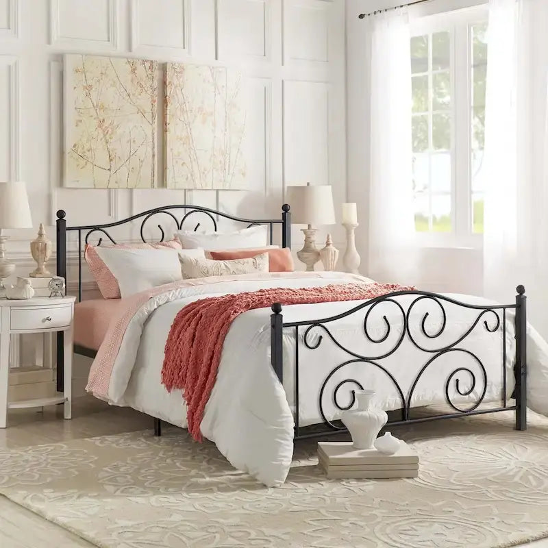 Classic Black Scroll Metal Platform Bed Frame