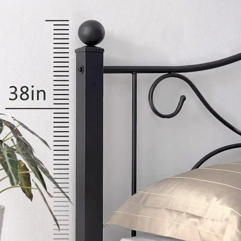 Classic Black Scroll Metal Platform Bed Frame