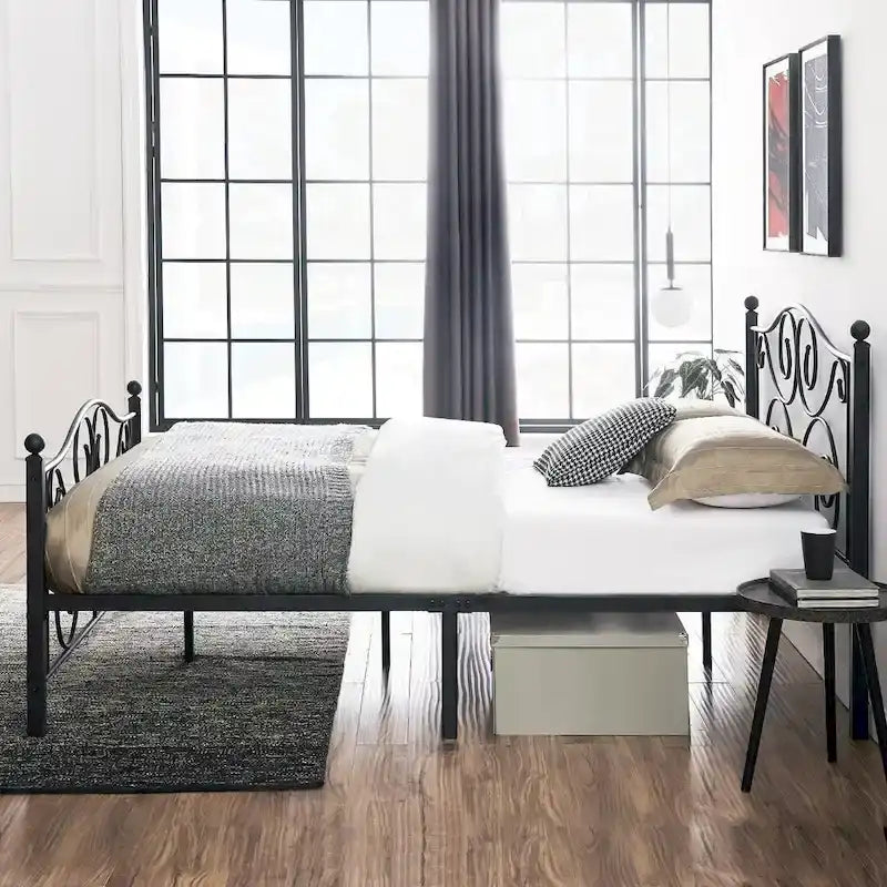 Classic Black Scroll Metal Platform Bed Frame