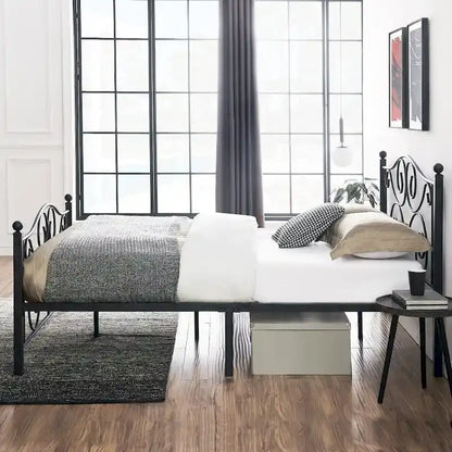Classic Black Scroll Metal Platform Bed Frame