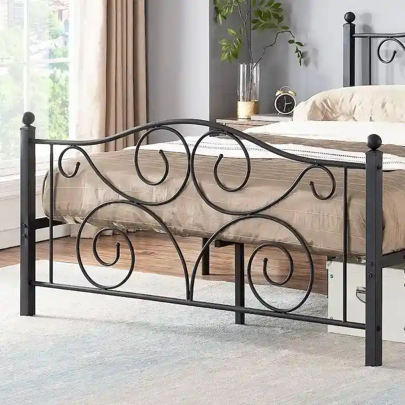Classic Black Scroll Metal Platform Bed Frame