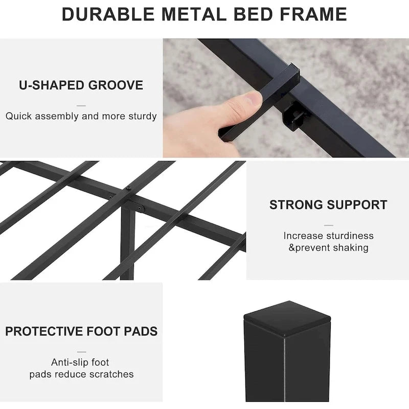 Classic Black Scroll Metal Platform Bed Frame