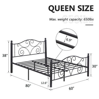 Classic Black Scroll Metal Platform Bed Frame