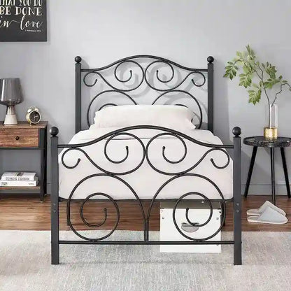 Classic Black Scroll Metal Platform Bed Frame