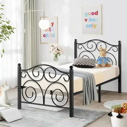 Classic Black Scroll Metal Platform Bed Frame