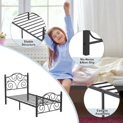 Classic Black Scroll Metal Platform Bed Frame