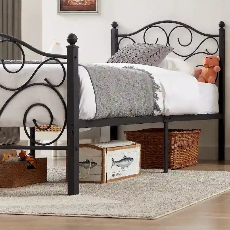 Classic Black Scroll Metal Platform Bed Frame