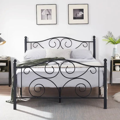 Classic Black Scroll Metal Platform Bed Frame