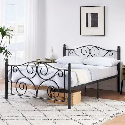 Classic Black Scroll Metal Platform Bed Frame