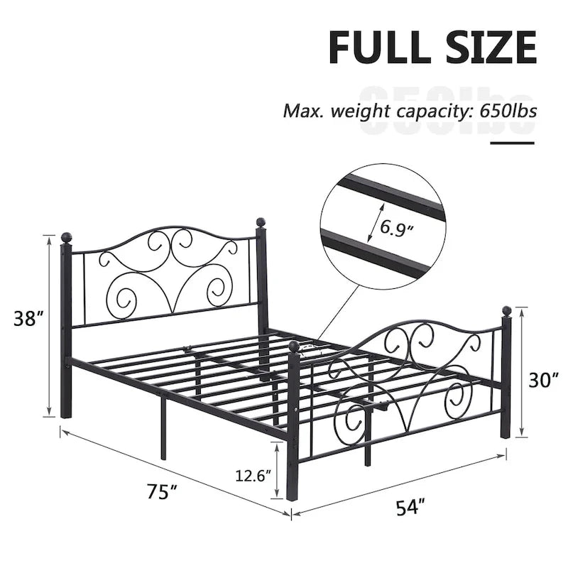 Classic Black Scroll Metal Platform Bed Frame