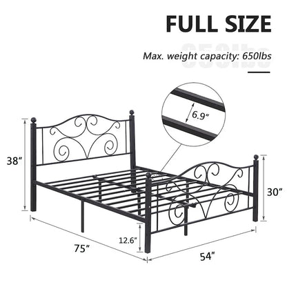 Classic Black Scroll Metal Platform Bed Frame