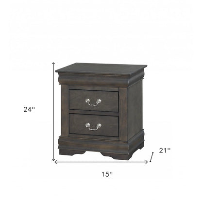 Wood Nightstand with 2 Drawers and Metal Handles