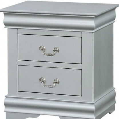 Wood Nightstand with 2 Drawers and Metal Handles